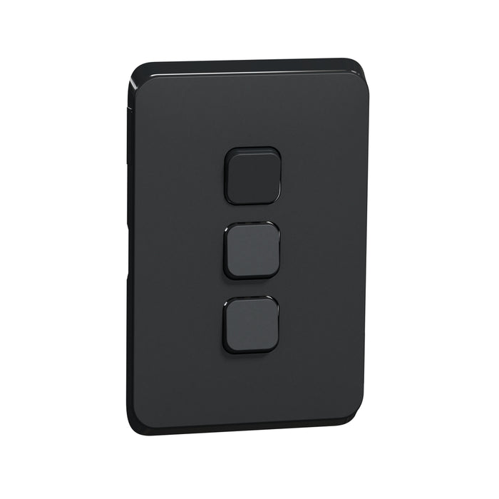 Clipsal Iconic 3 Gang Switch Plate Skin Horizontal/Vertical | Extra Black | 3043C-XB