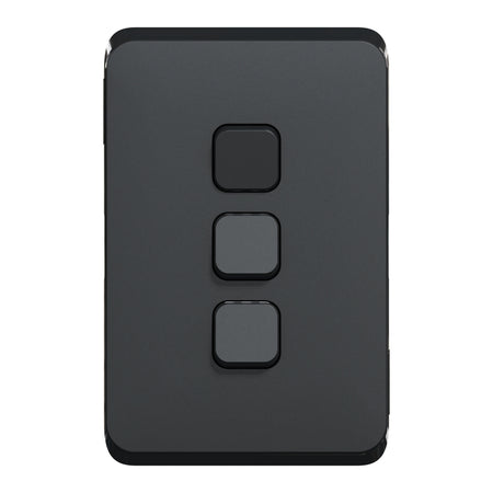 Clipsal Iconic 3 Gang Switch Plate Skin Horizontal/Vertical | Extra Black | 3043C-XB