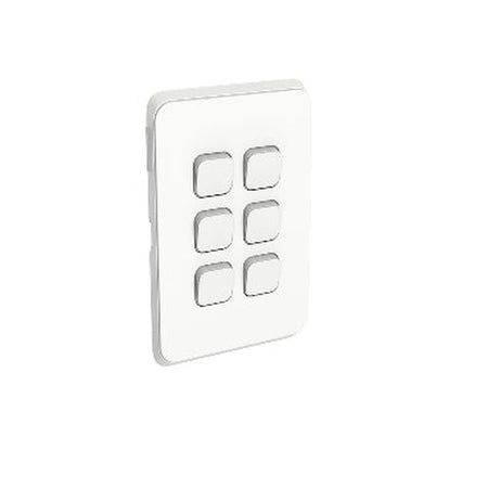 Clipsal Iconic 6 Gang Switch Gridplate and Skin Horizontal/Vertical | Vivid White | 3046VH-VW