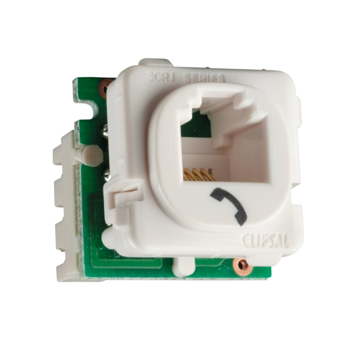 Clipsal Actassi Cat3 RJ11 Telephone Socket Mechanism | White Electric | 30RJ64SMT-WE