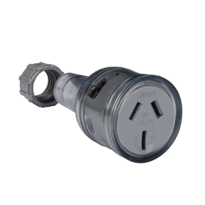 Clipsal Standard Series 3 Pin Cord Extension Socket 20A 250V | Transparent | 438/20-TR