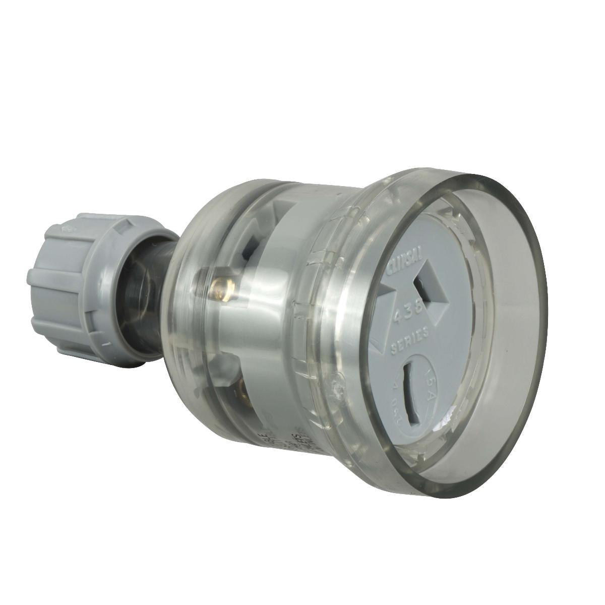 Clipsal 438S15HD-TR transparent 15A heavy duty cord extension socket - front angle
