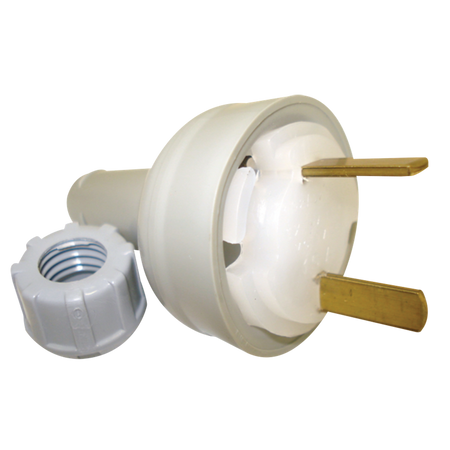 Clipsal 492/32-GY grey 15A 32V two-pin polarised straight plug with cable entry nut