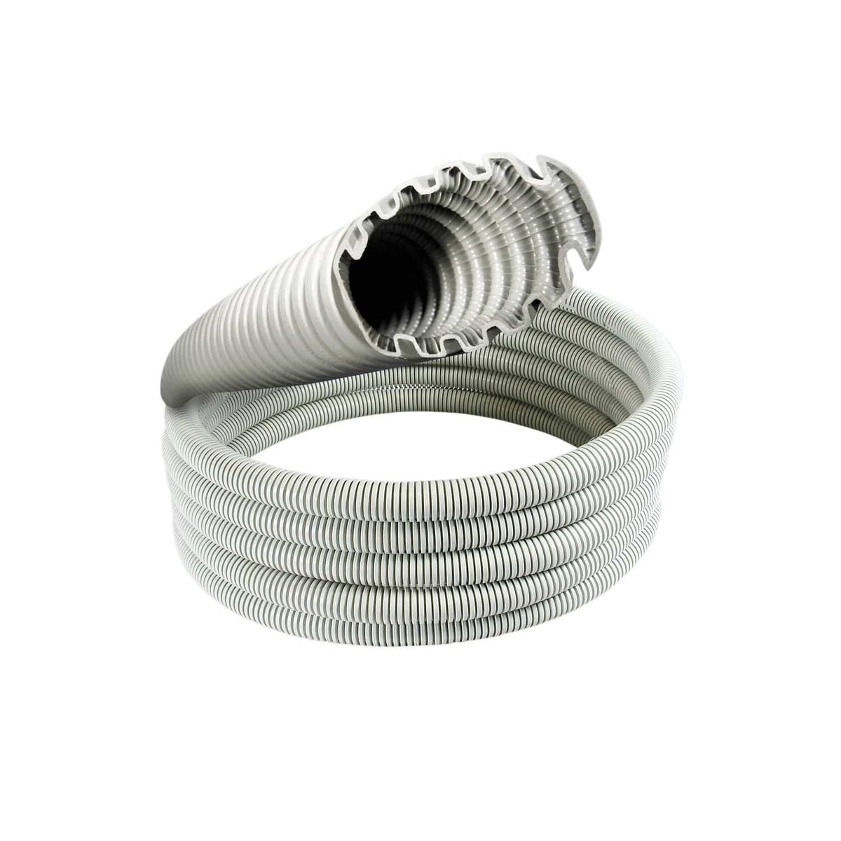 Clipsal 9020TCM10-GY grey 20mm x 10m Turbo corrugated conduit coil with cutaway detail