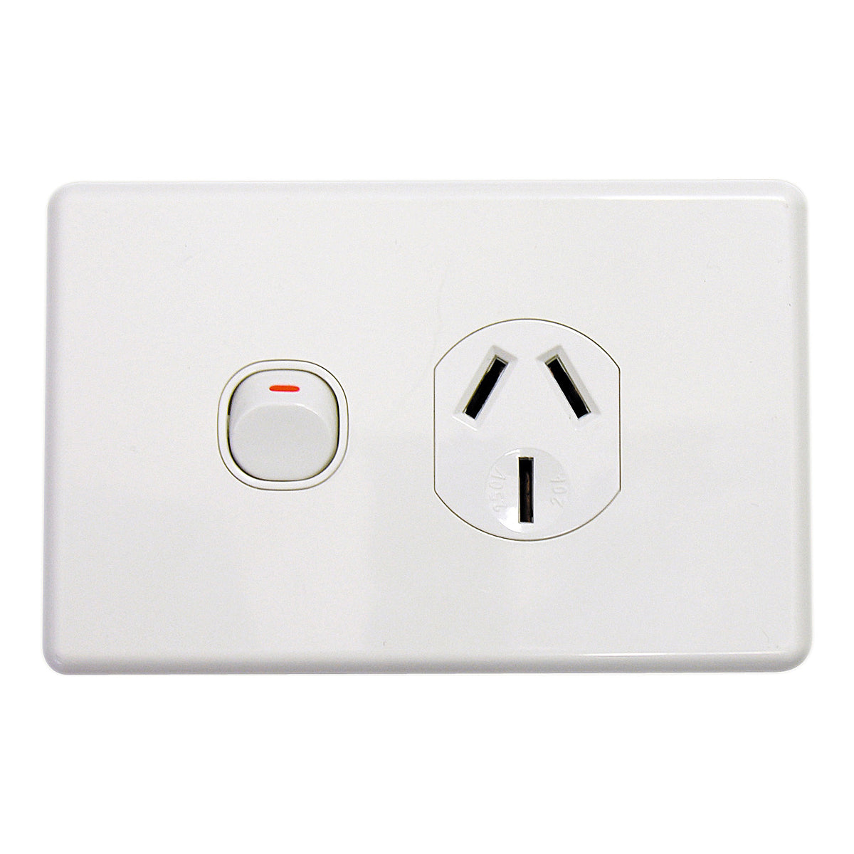 Clipsal C2015/20-WE Classic C2000 20A single power point in White Electric, front view