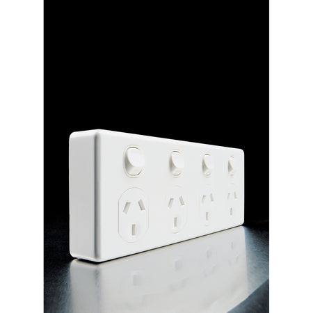 Clipsal Classic C2000 C2015D4-WE quad power point in White Electric, angled front view