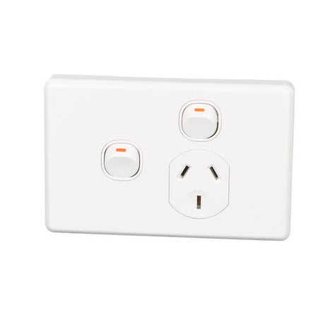 Clipsal C2015X-WE single power point with extra switch in White Electric, front view