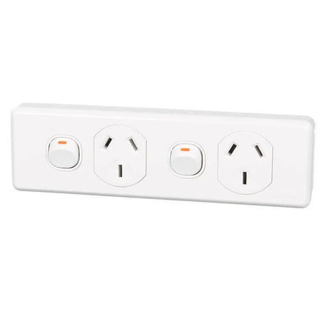 Clipsal Classic C2000 10A Narrow Double Power Point | White Electric | C2016/2-WE