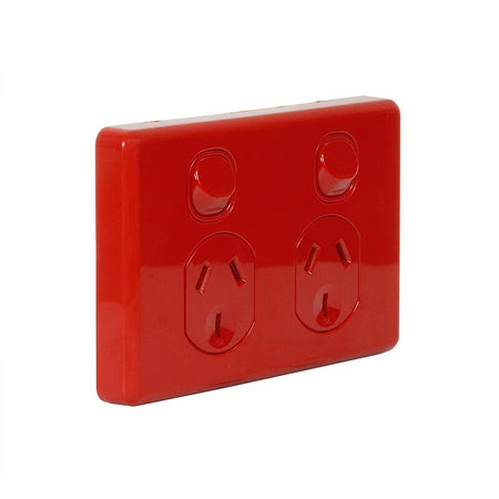 Clipsal C2025-RD red Classic C2000 double power point, front angle view