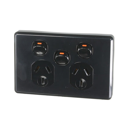 Clipsal Classic C2000 10A Double Power Point with Removable Extra Switch | Black | C2025XA-BK