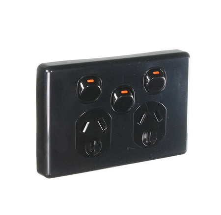 Clipsal Classic C2000 10A Double Power Point with Removable Extra Switch | Black | C2025XA-BK