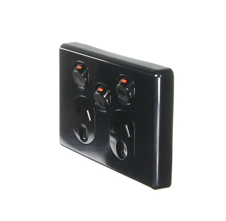 Clipsal Classic C2000 10A Double Power Point with Removable Extra Switch | Black | C2025XA-BK