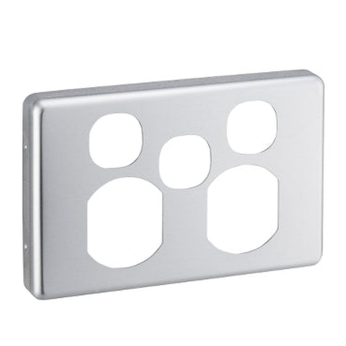 Clipsal Classic C2000 Double Power Point Cover with Extra Switch Opening | Brushed Aluminium Finish | C2025XC-BA
