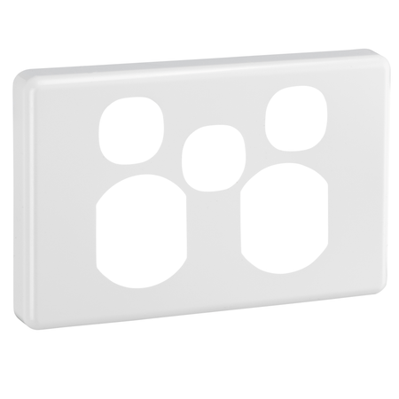 Clipsal C2025XC-WE Classic C2000 double power point cover with extra switch opening in White Electric, front angle
