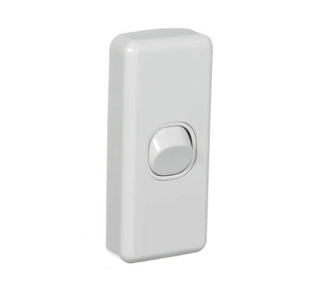Clipsal C2030-WE Classic C2000 White Electric architrave switch – front left angle