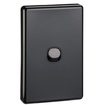 Clipsal C2031VA-BK Classic C2000 black single gang vertical switch, angled front view
