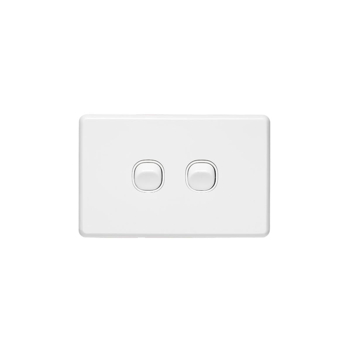 Clipsal C2032HA-WE Classic C2000 two gang horizontal switch in White Electric, front view