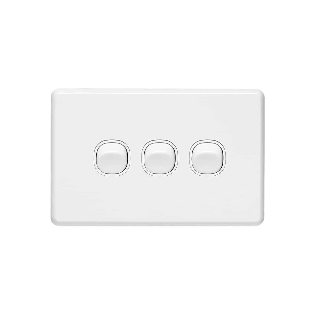 Clipsal C2033HA-WE Classic C2000 three-gang horizontal light switch in White Electric, front view