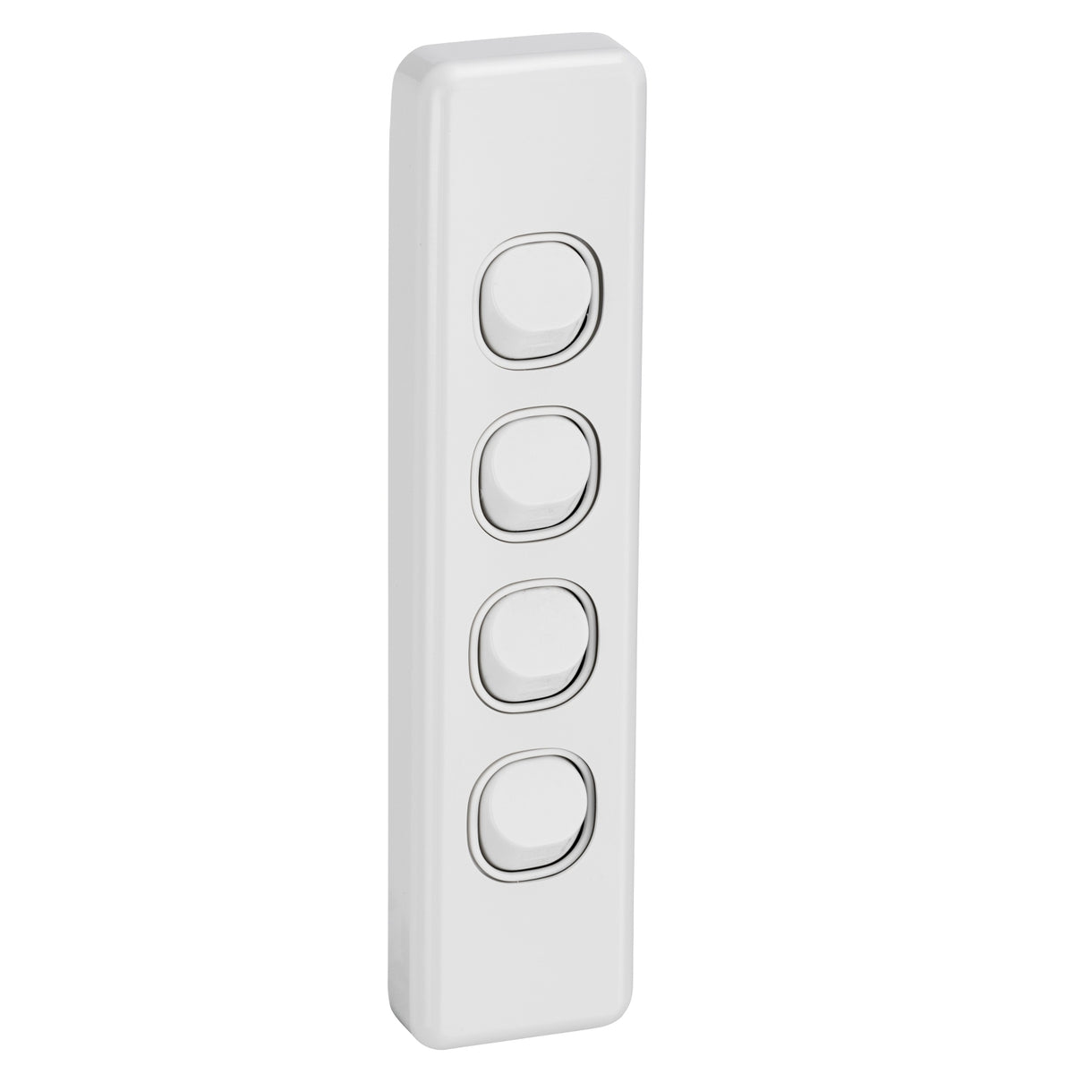 Clipsal C2034A-WE Classic C2000 four gang architrave switch in White Electric, angled view