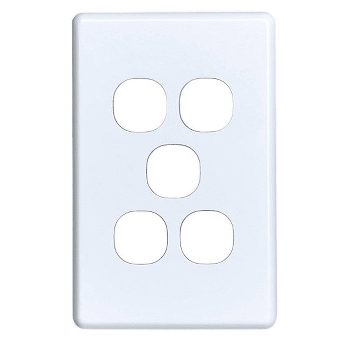 Clipsal C2035C-WE Classic C2000 five gang switch plate cover in White Electric, front view