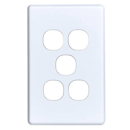Clipsal C2035C-WE Classic C2000 five gang switch plate cover in White Electric, front view