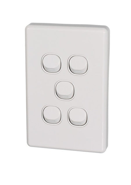 Clipsal Classic C2000 5 Gang Vertical Light Switch 10A 250V | White Electric | C2035VA-WE