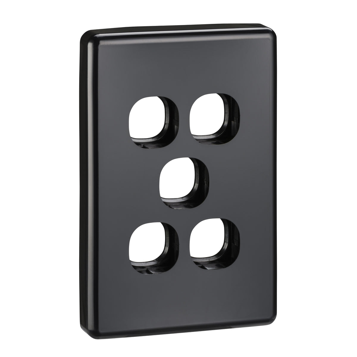 Clipsal C2035VH-BK black Classic C2000 five-gang grid plate and cover, angled front view