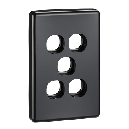 Clipsal C2035VH-BK black Classic C2000 five-gang grid plate and cover, angled front view