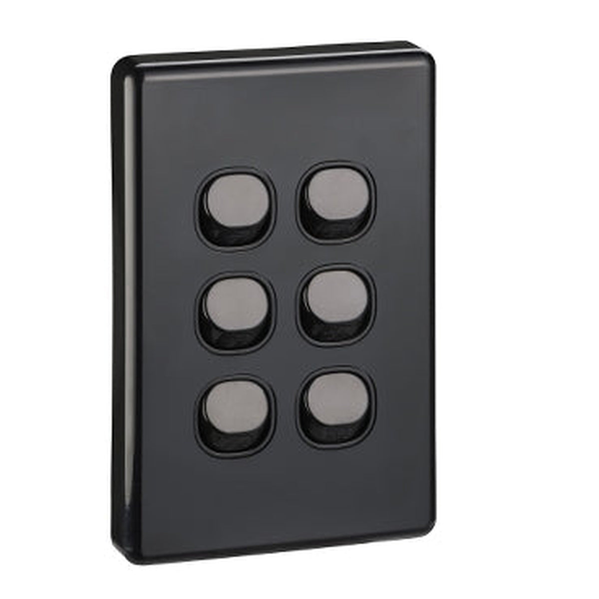 Clipsal Classic C2000 C2036VA-BK 6 gang vertical switch in Black, front view