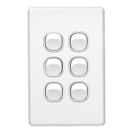 Clipsal C2036VA-WE Classic C2000 six gang White Electric light switch front