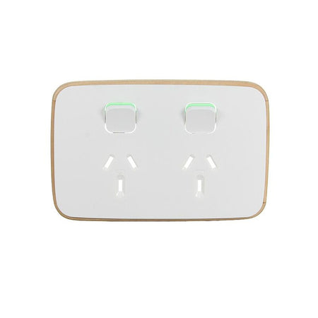 Clipsal Iconic Essence E3025C-AW Arctic White double power point skin, front view