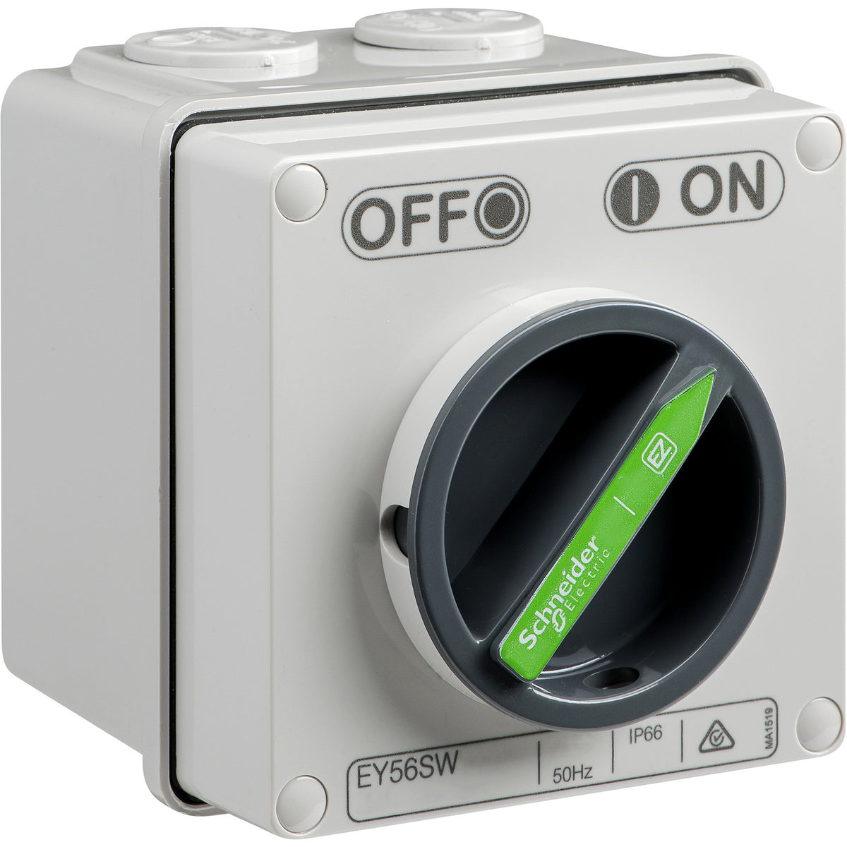 Clipsal Easy56 EY56SW320 isolating switch with grey enclosure and dark grey rotary handle