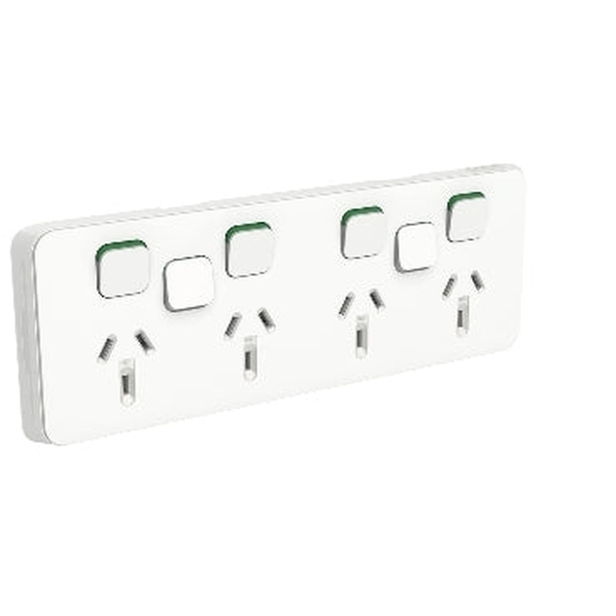 Clipsal Iconic quad power point cover skin with two extra switch apertures in Vivid White, 3015/4XXC-VW