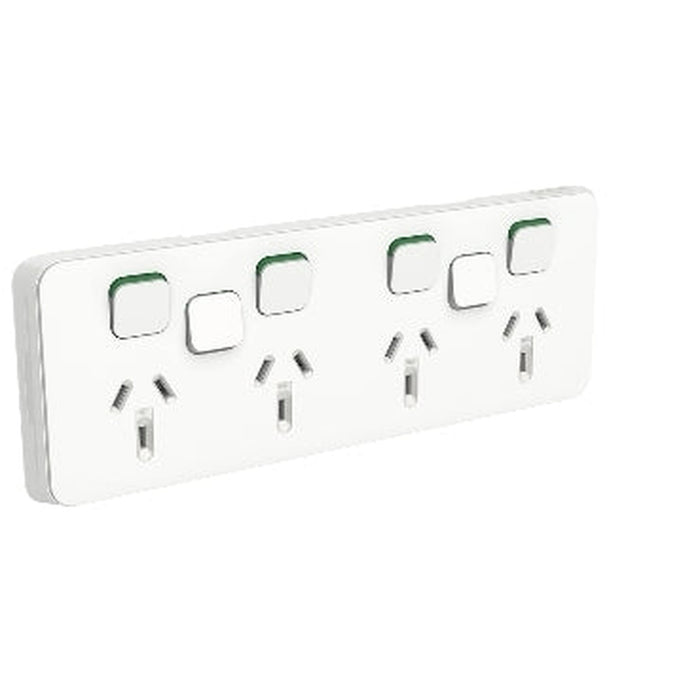 Clipsal Iconic Quad Power Point Skin with 2 Extra Switch Apertures | Vivid White | 3015/4XXC-VW