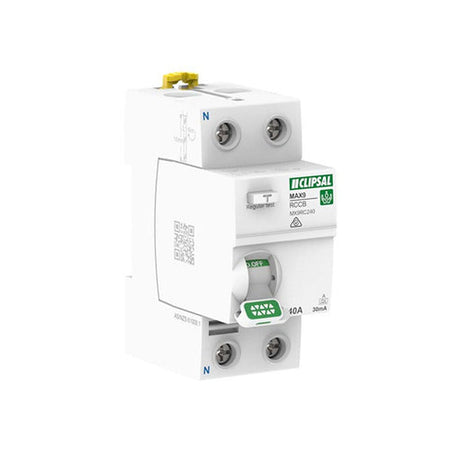 Clipsal MAX9 RCCB 2 Pole 40A 30mA Type A | White | MX9RC240