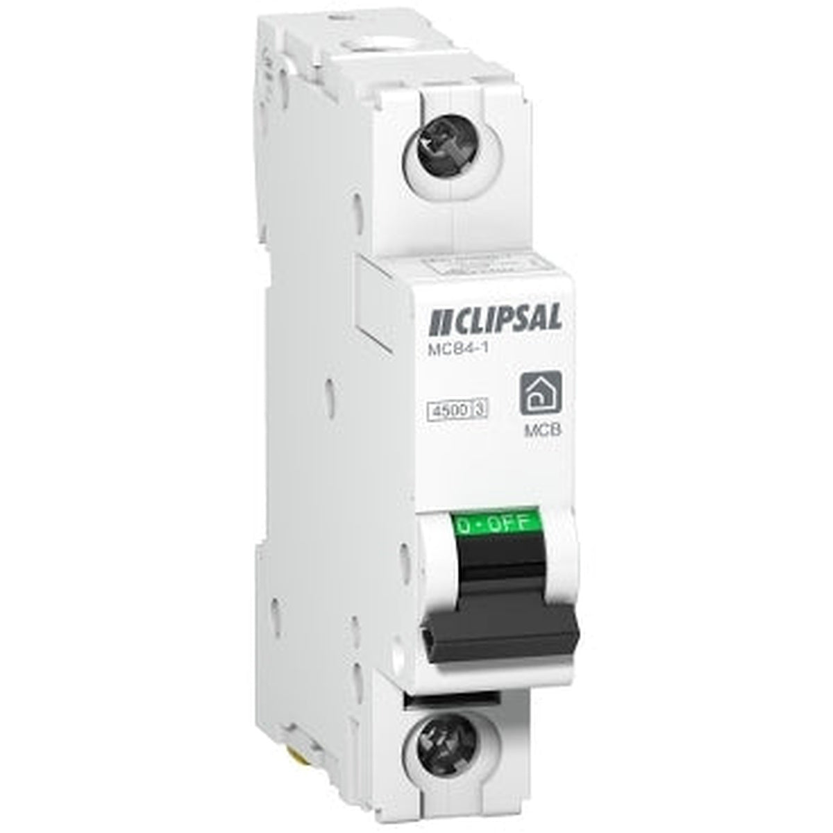 Clipsal Resi MAX MCB4-106 6A single pole circuit breaker in white, front angle view