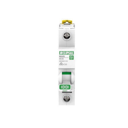 Clipsal MAX9 25A Single Pole C-Curve 6kA Circuit Breaker | White | MX9MC125