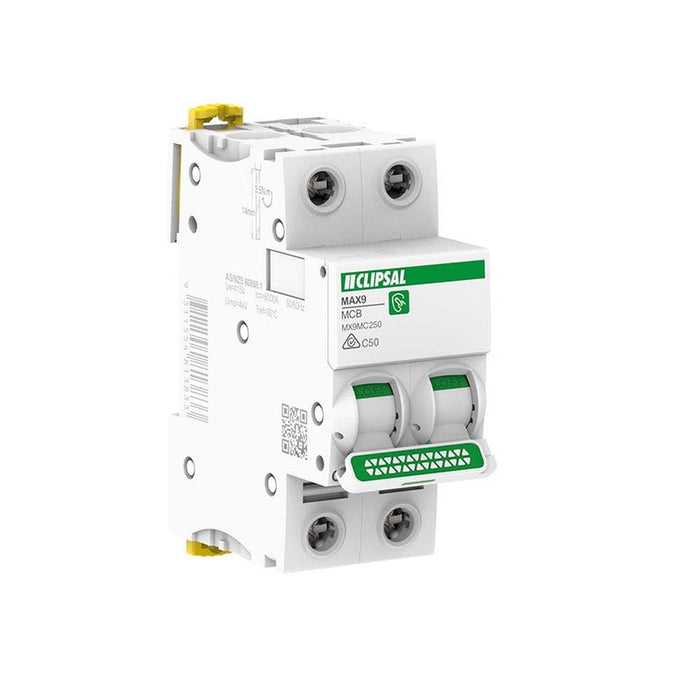 Clipsal MAX9 Miniature Circuit Breaker 2 Pole 50A C Curve 6kA | White | MX9MC250