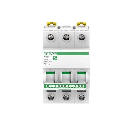 Clipsal MAX9 20A 3-Pole Circuit Breaker C Curve 6kA | White | MX9MC320