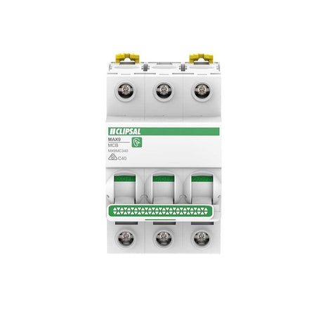 Clipsal MAX9 Miniature Circuit Breaker 3 Pole 40A C Curve 6kA | White | MX9MC340
