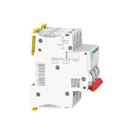 Clipsal MAX9 63A 3-Pole C-Curve 6kA Incomer Circuit Breaker | White with Red Toggle | MX9MC363R