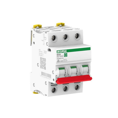 Clipsal MAX9 MX9MS3100 3-pole 100A main isolator switch, front left view