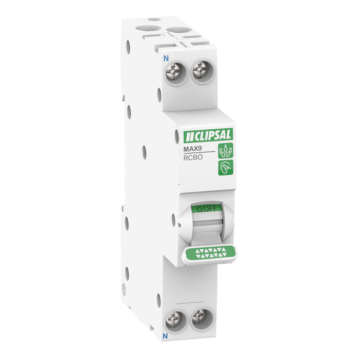 Clipsal MAX9 16A Slim RCBO 1P+N 30mA Type A C Curve 6kA | White | MX9R3116