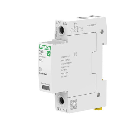 Clipsal MAX9 Surge Protection Device 1 Pole 40kA | White | MX9SP140