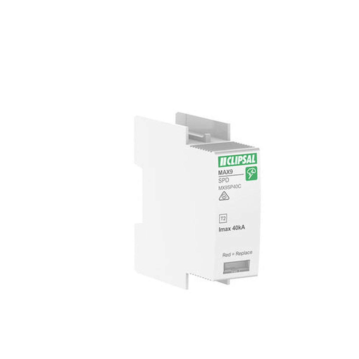 Clipsal MAX9 MX9SP40C 1P 40kA replacement surge cartridge - front angled view