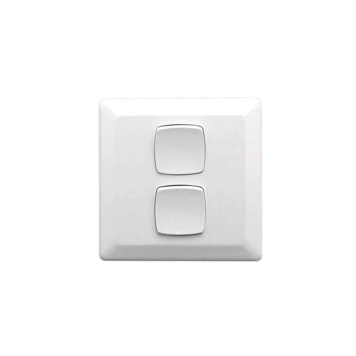 Clipsal Prestige P2032/2VA-WE large format two gang vertical switch in White Electric, front view