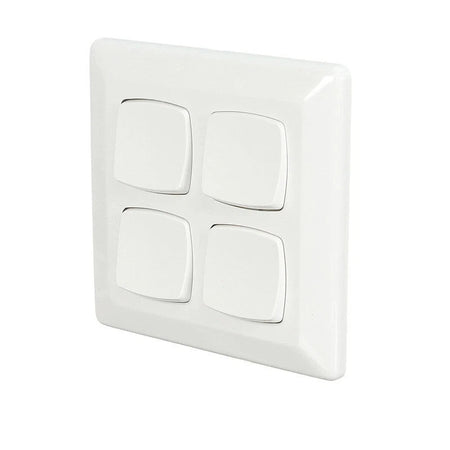 Clipsal Prestige P2000 4 Gang 10A Large Format Switch | White Electric | P2034/2VA-WE