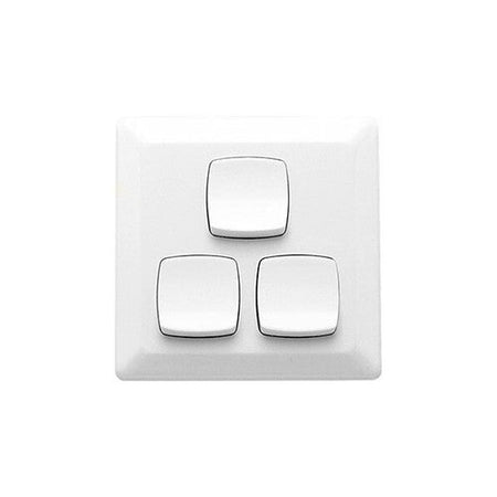 Clipsal Prestige P2033/2VA-WE three-gang flush switch in White Electric