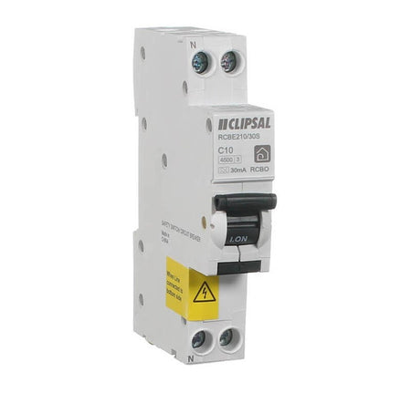 Clipsal Resi MAX 10A Slim RCBO 1P+N 30mA Type A 4.5kA | White/Black | RCBE210/30S