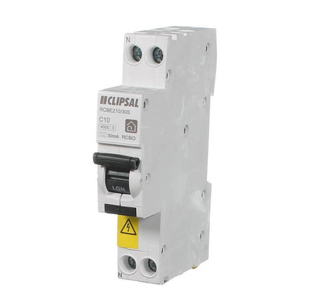 Clipsal Resi MAX 10A Slim RCBO 1P+N 30mA Type A 4.5kA | White/Black | RCBE210/30S